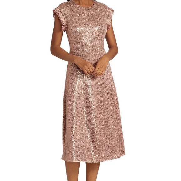 St John’s Sequin Knit Cap Sleeve Fit & Flare Dress W/ Fringe Trim Detail - Lined - Picture 9 of 9